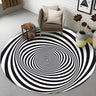 Modern Round Polyester Optical Illusion Black Area Rug Image - 3
