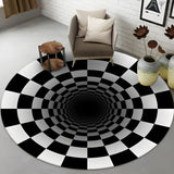 Modern Round Polyester Optical Illusion Black Area Rug Image - 5