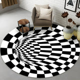 Modern Round Polyester Optical Illusion Black Area Rug Image - 7