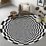 Modern Round Polyester Optical Illusion Black Area Rug Image - 9