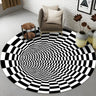 Modern Round Polyester Optical Illusion Black Area Rug Image - 9