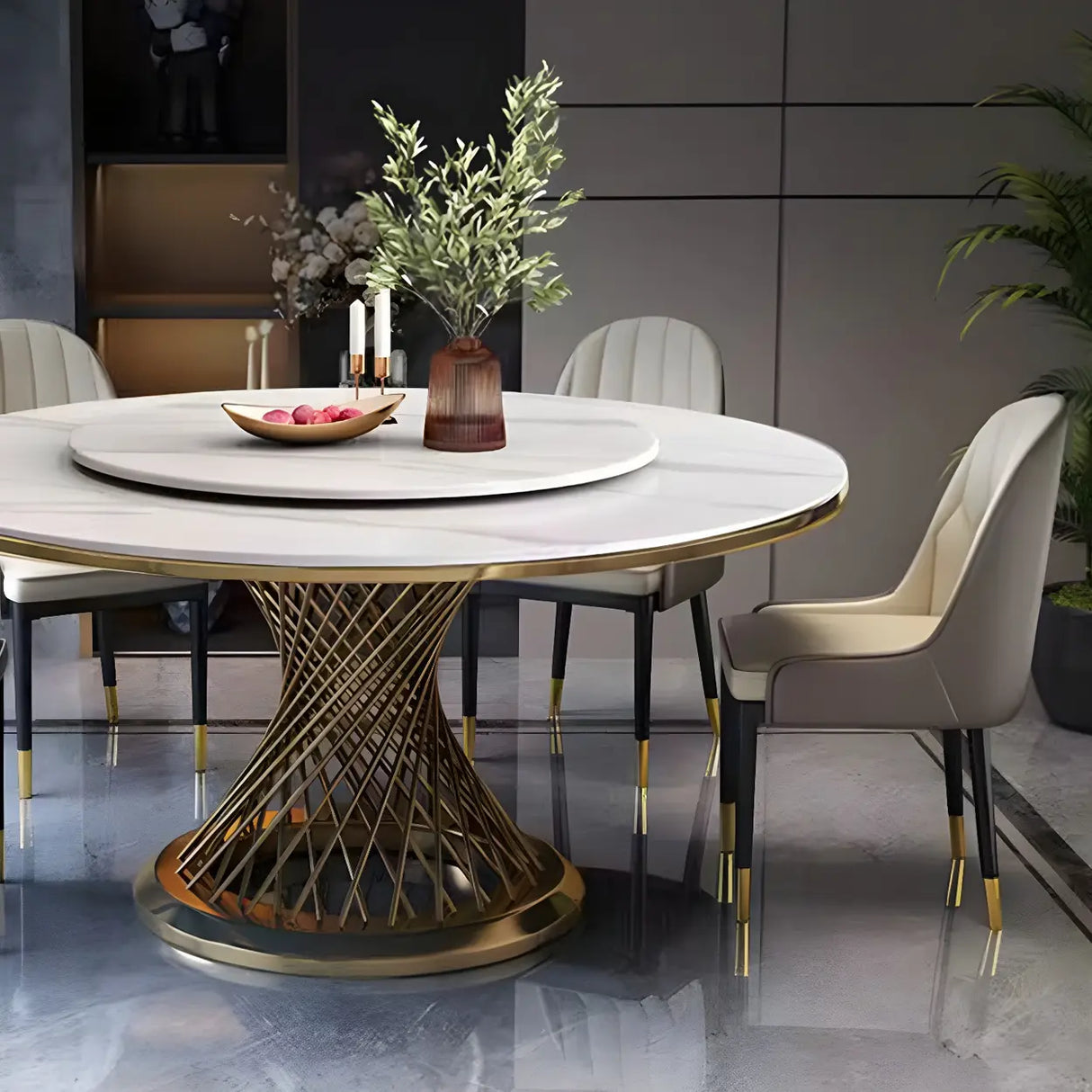 Modern Round Scratch Resistant Stone Lazy Susan Dining Table Image - 4