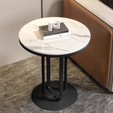 Modern Round Side Table with Sturdy Metal Base and Marble Top Image - 1
