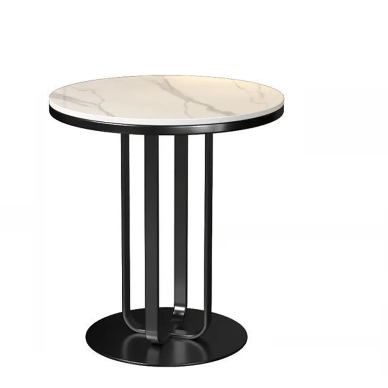 Modern Round Side Table with Sturdy Metal Base and Marble Top Image - 11