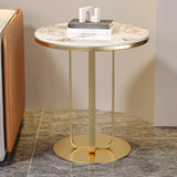 Modern Round Side Table with Sturdy Metal Base and Marble Top Image - 4