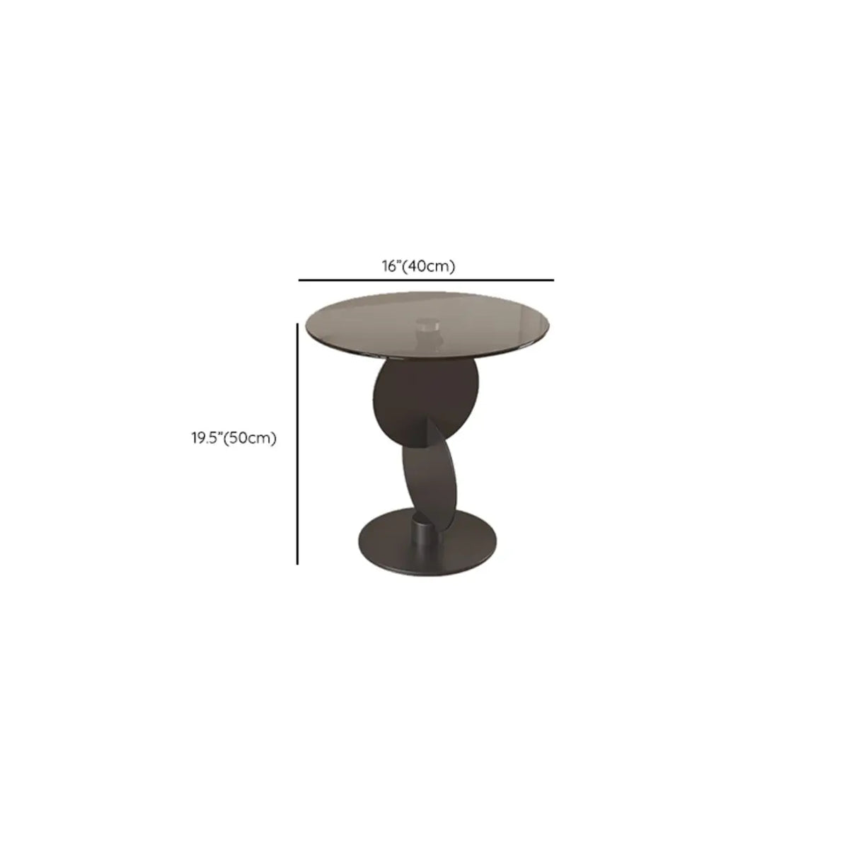 Modern Round Smoked Glass and Metal Abstract Base Side Table 