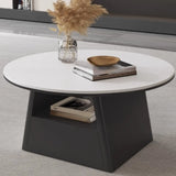Modern Round Stone Coffee Table with Storage Drawer Image - 1