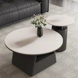 Modern Round Stone Coffee Table with Storage Drawer Image - 2