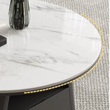 Modern Round Stone Coffee Table with Storage Drawer Image - 3