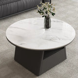 Modern Round Stone Coffee Table with Storage Drawer Image - 4