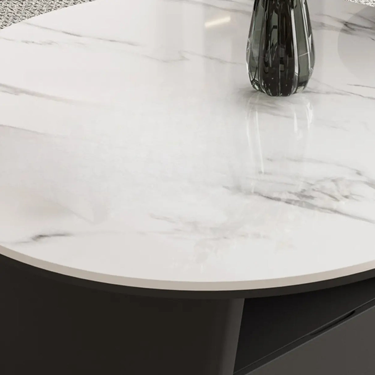 Modern Round Stone Coffee Table with Storage Drawer Image - 5