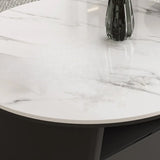 Modern Round Stone Coffee Table with Storage Drawer Image - 5