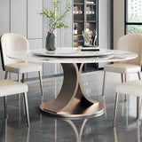 Modern Round Stone White Lazy Susan Turntable Dining Table Image - 2