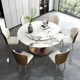 Modern Round Stone White Lazy Susan Turntable Dining Table Image - 3