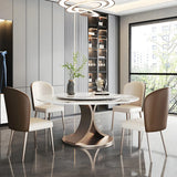 Modern Round Stone White Lazy Susan Turntable Dining Table Image - 4