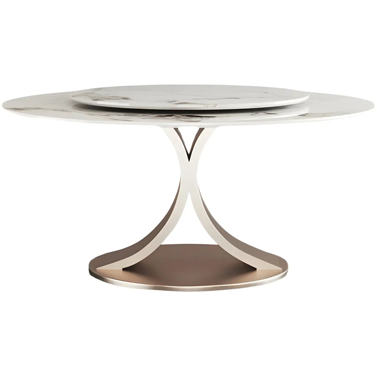 Modern Round Stone White Lazy Susan Turntable Dining Table Image - 5