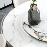 Modern Round Stone White Lazy Susan Turntable Dining Table Image - 7