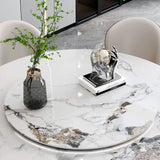 Modern Round Stone White Lazy Susan Turntable Dining Table Image - 8