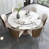 Modern Round Stone White Lazy Susan Turntable Dining Table Image - 9