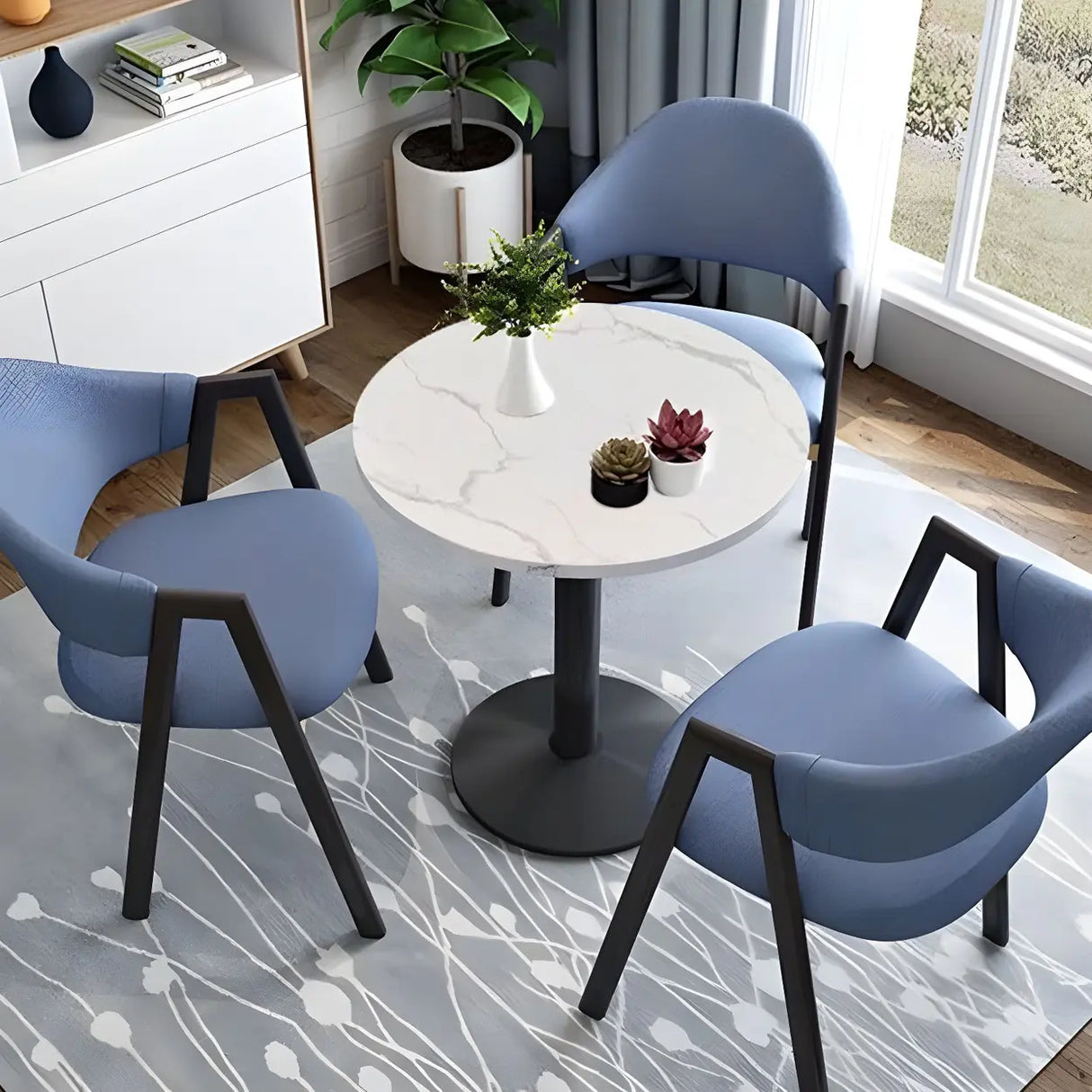 Modern Round White Marble Bistro Dining Table Image - 5