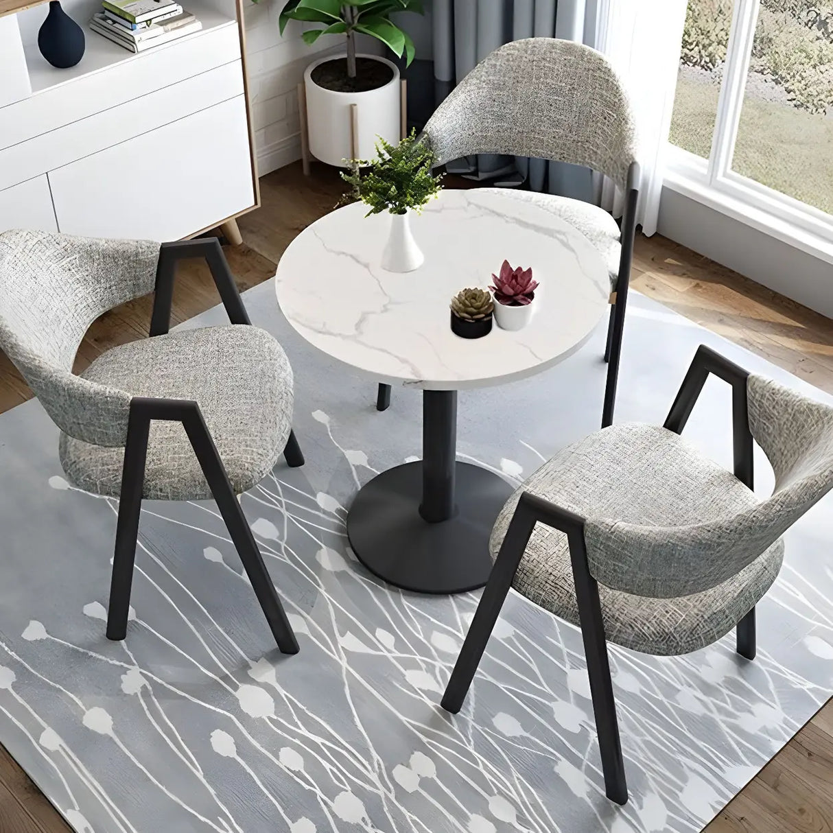 Modern Round White Marble Bistro Dining Table Image - 6