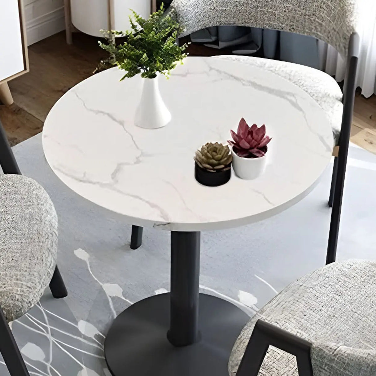 Modern Round White Marble Bistro Dining Table Image - 9