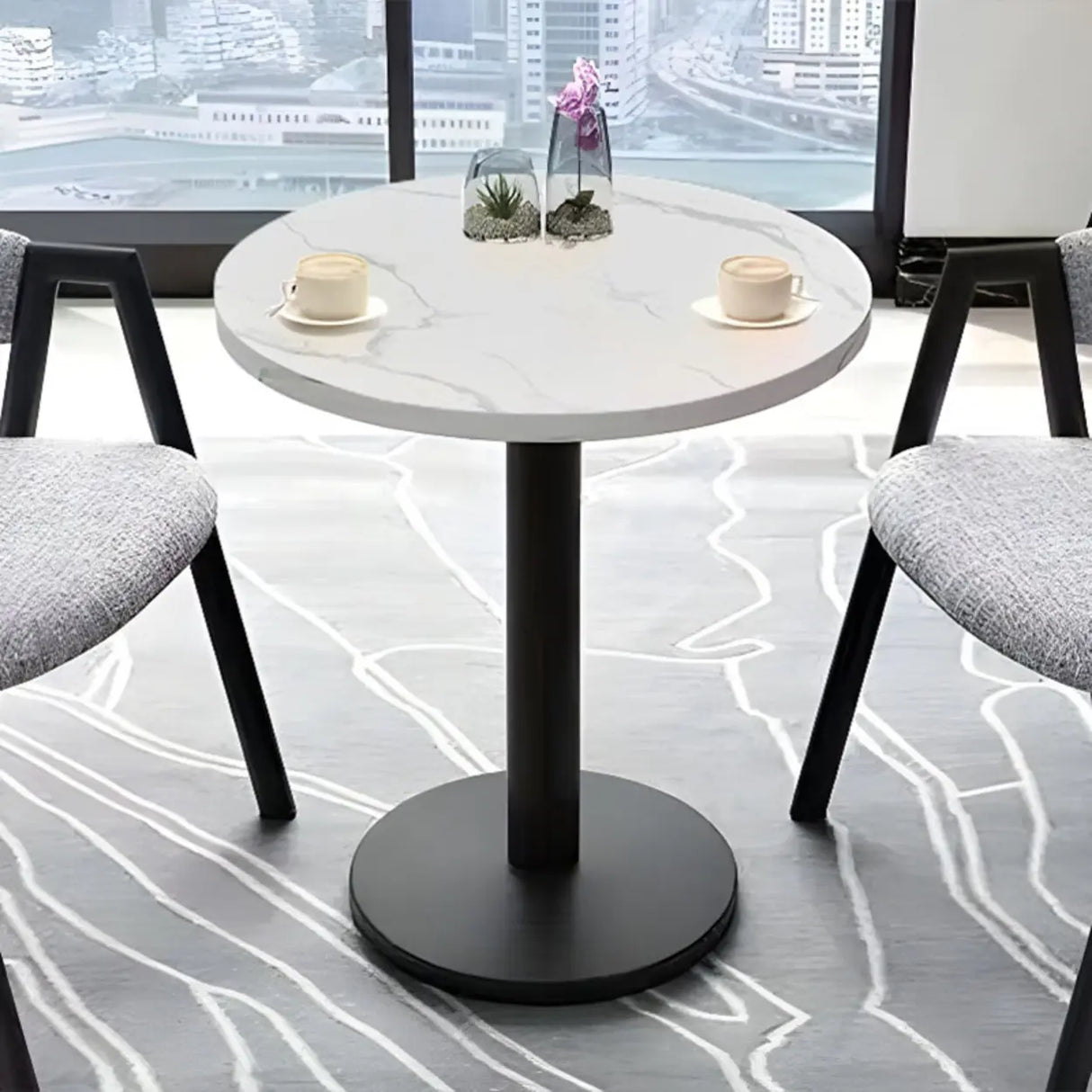 Modern Round White Marble Bistro Dining Table Image - 3