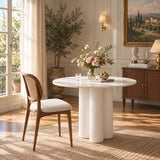 Modern Round White Oak Wood Dining Table Image - 1