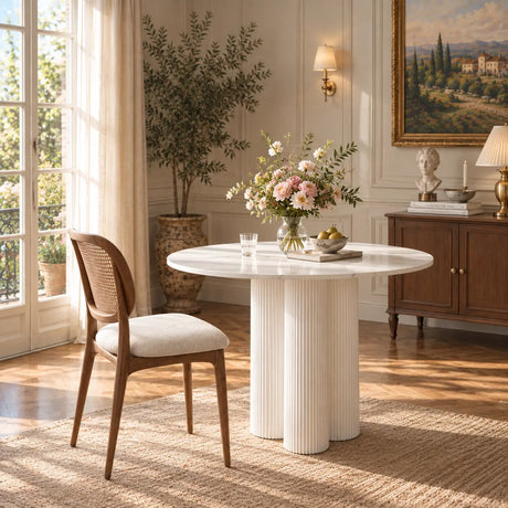 Modern Round White Oak Wood Dining Table Image - 1