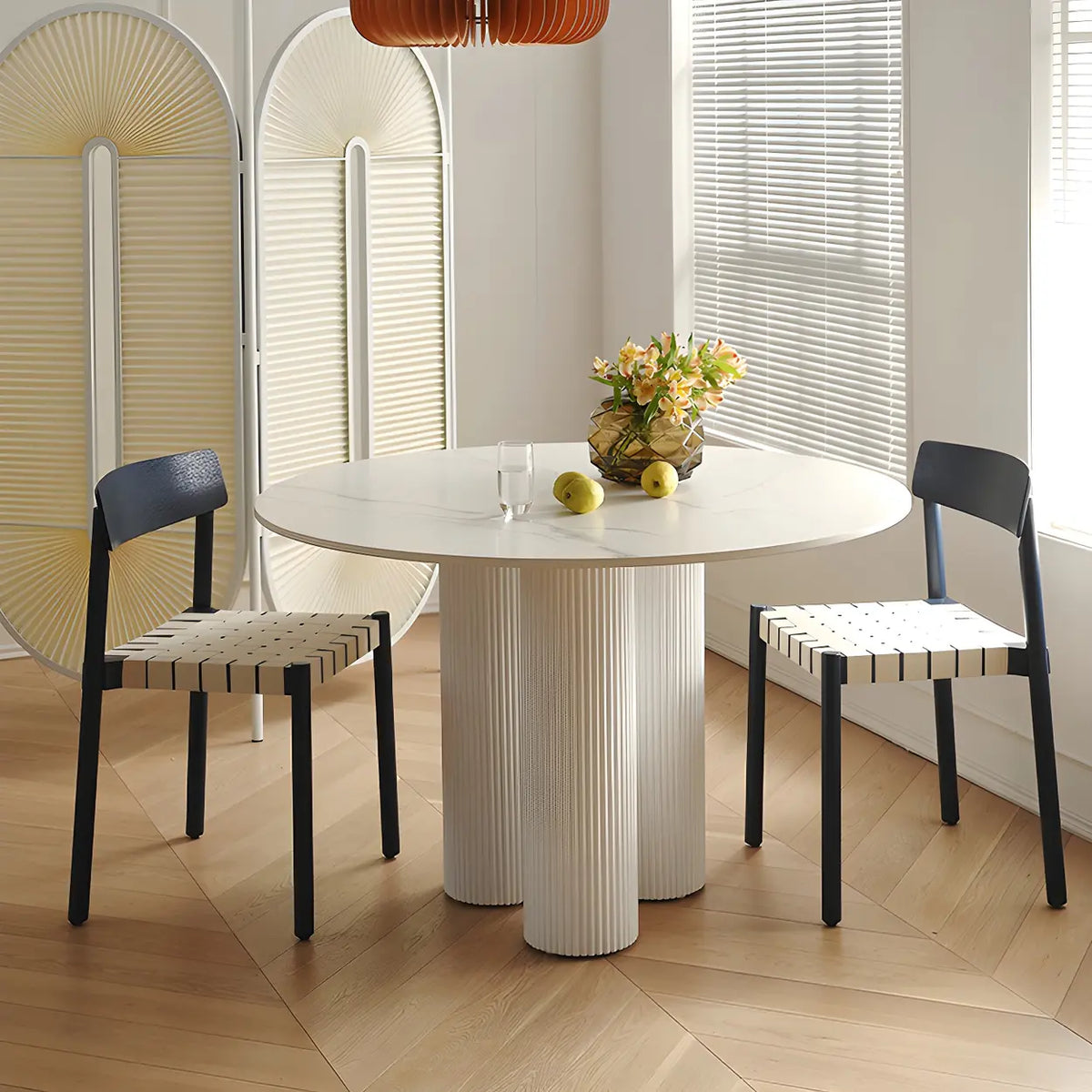 Modern Round White Oak Wood Dining Table Image - 15