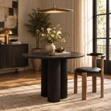 Modern Round White Oak Wood Dining Table Image - 2