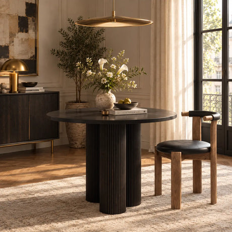 Modern Round White Oak Wood Dining Table Image - 2