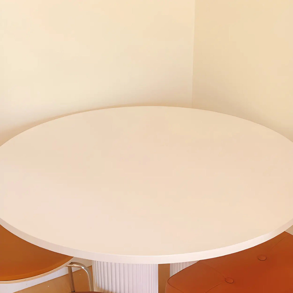 Modern Round White Oak Wood Dining Table Image - 9