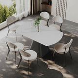 Modern Round White Stone Dining Table Extendable Pedestal Image - 3