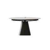 Modern Round White Stone Dining Table Extendable Pedestal Image - 5