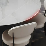 Modern Round White Stone Dining Table Extendable Pedestal Image - 8