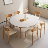 Modern Round White Stone Rubberwood Extendable Dining Table Image - 3