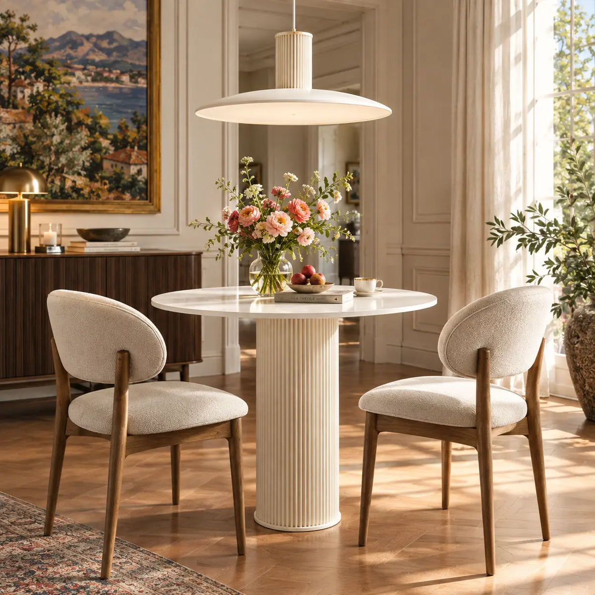 Modern Round Wood Beige Compact Elegant Dining Table Image - 1
