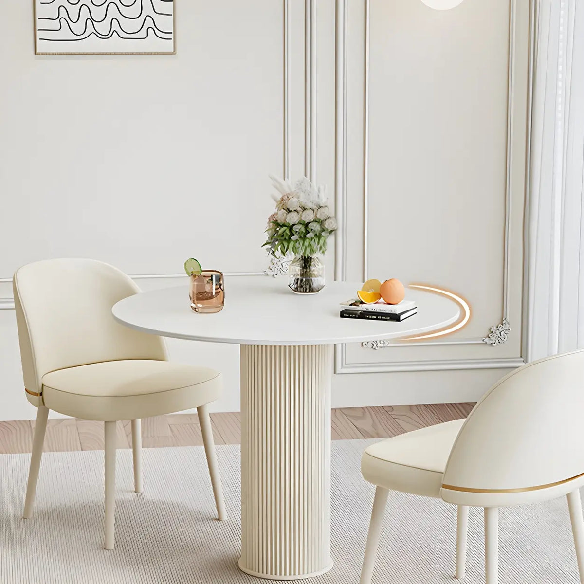 Modern Round Wood Beige Compact Elegant Dining Table Image - 10