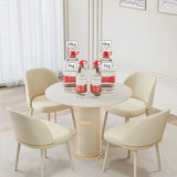Modern Round Wood Beige Compact Elegant Dining Table Image - 11