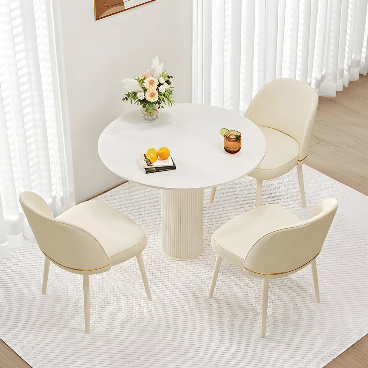 Modern Round Wood Beige Compact Elegant Dining Table Image - 12