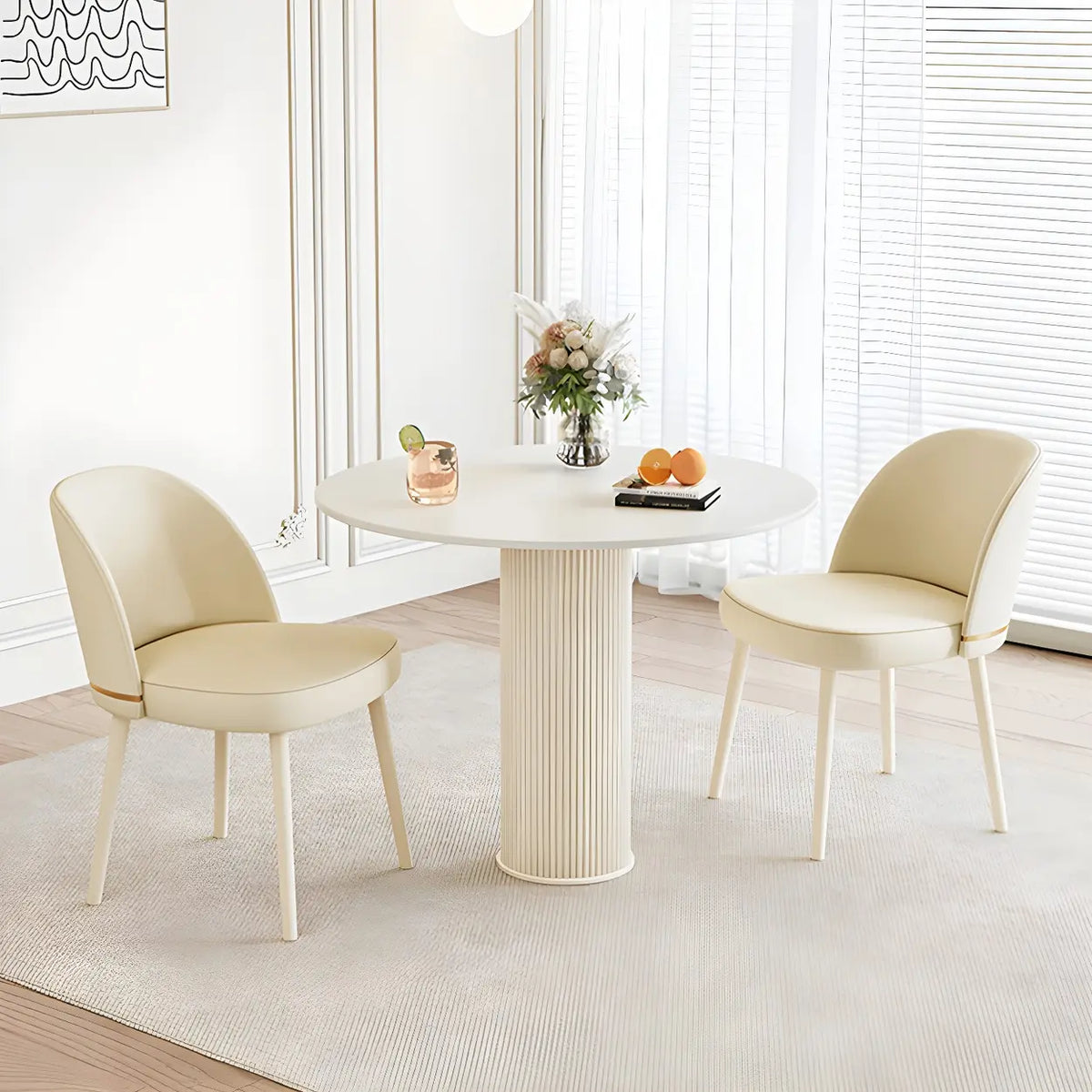 Modern Round Wood Beige Compact Elegant Dining Table Image - 14