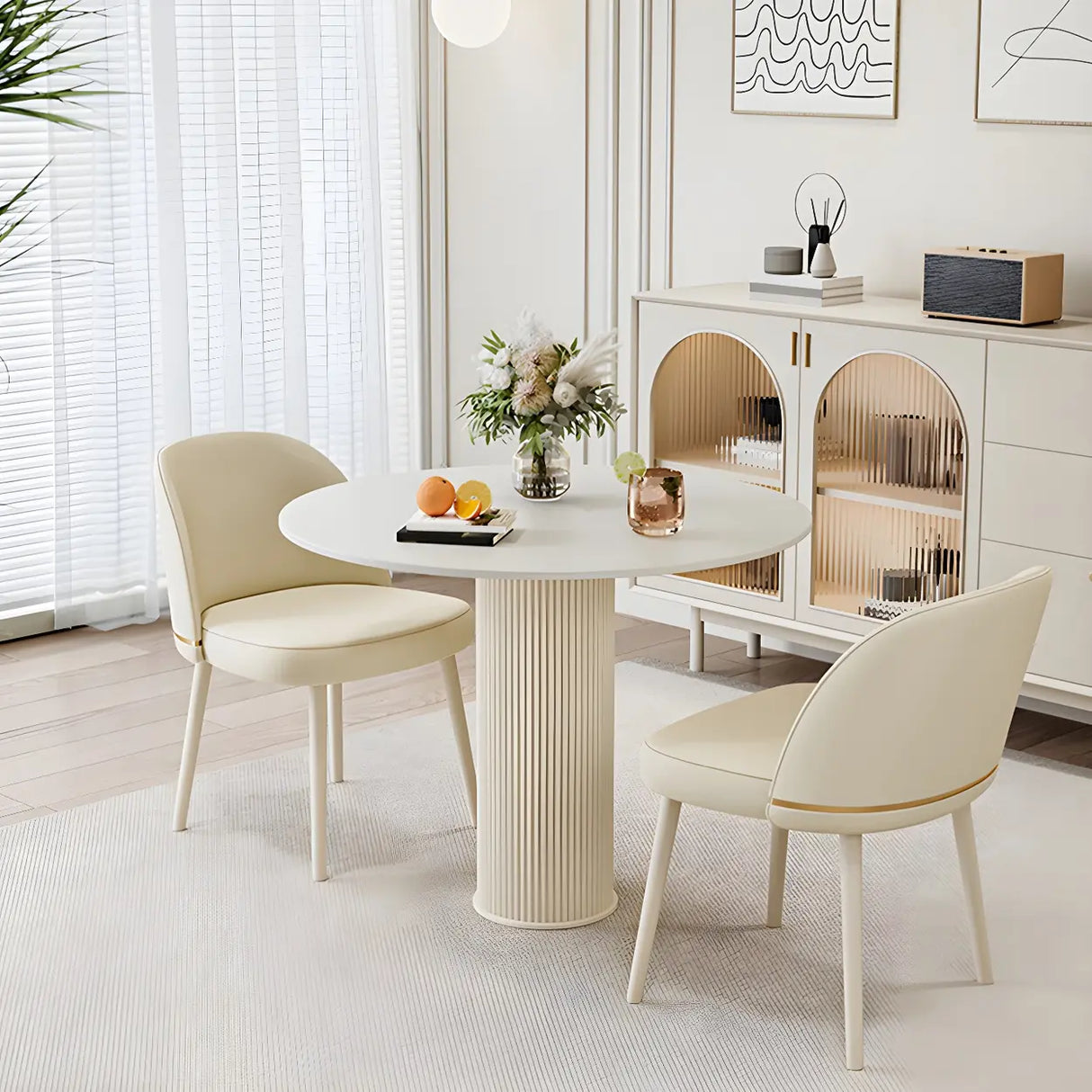 Modern Round Wood Beige Compact Elegant Dining Table Image - 5