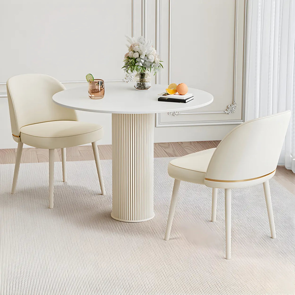 Modern Round Wood Beige Compact Elegant Dining Table Image - 6