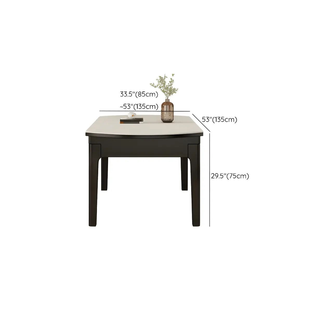 Modern Round Wood Dining Table White Stone Extendable Image - 6
