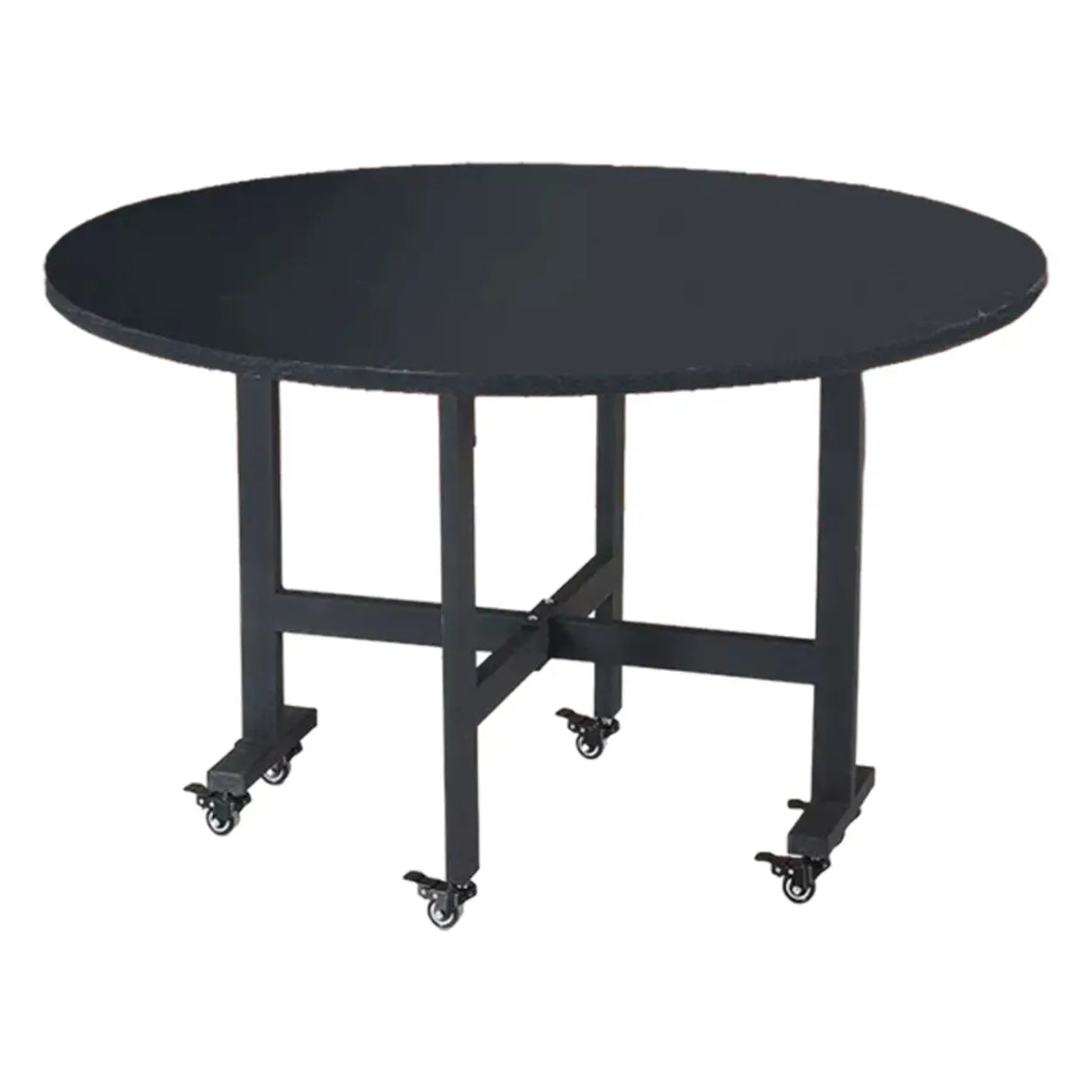 Modern Round Wood Drop Leaf Dining Table Black Trestle Image - 10