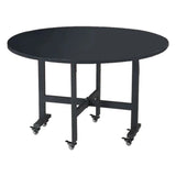 Modern Round Wood Drop Leaf Dining Table Black Trestle Image - 10