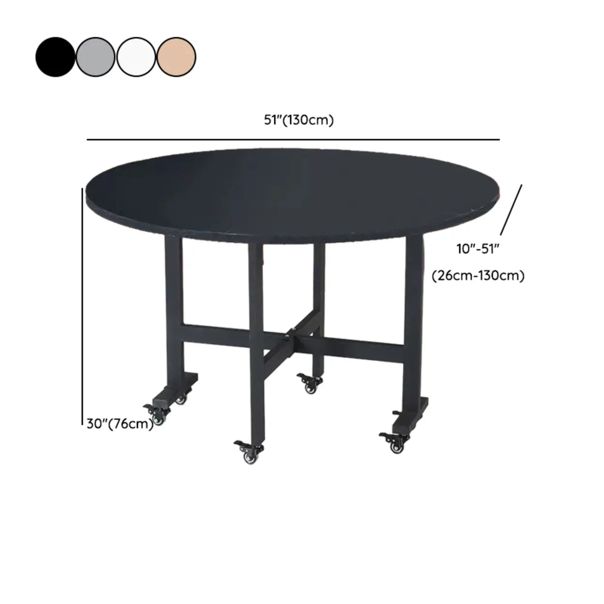 Modern Round Wood Drop Leaf Dining Table Black Trestle Image - 17