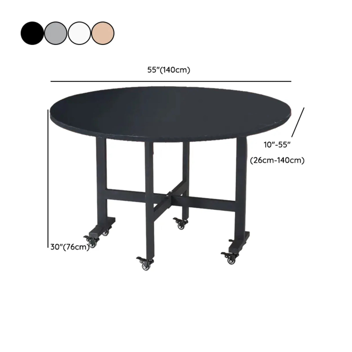 Modern Round Wood Drop Leaf Dining Table Black Trestle Image - 18