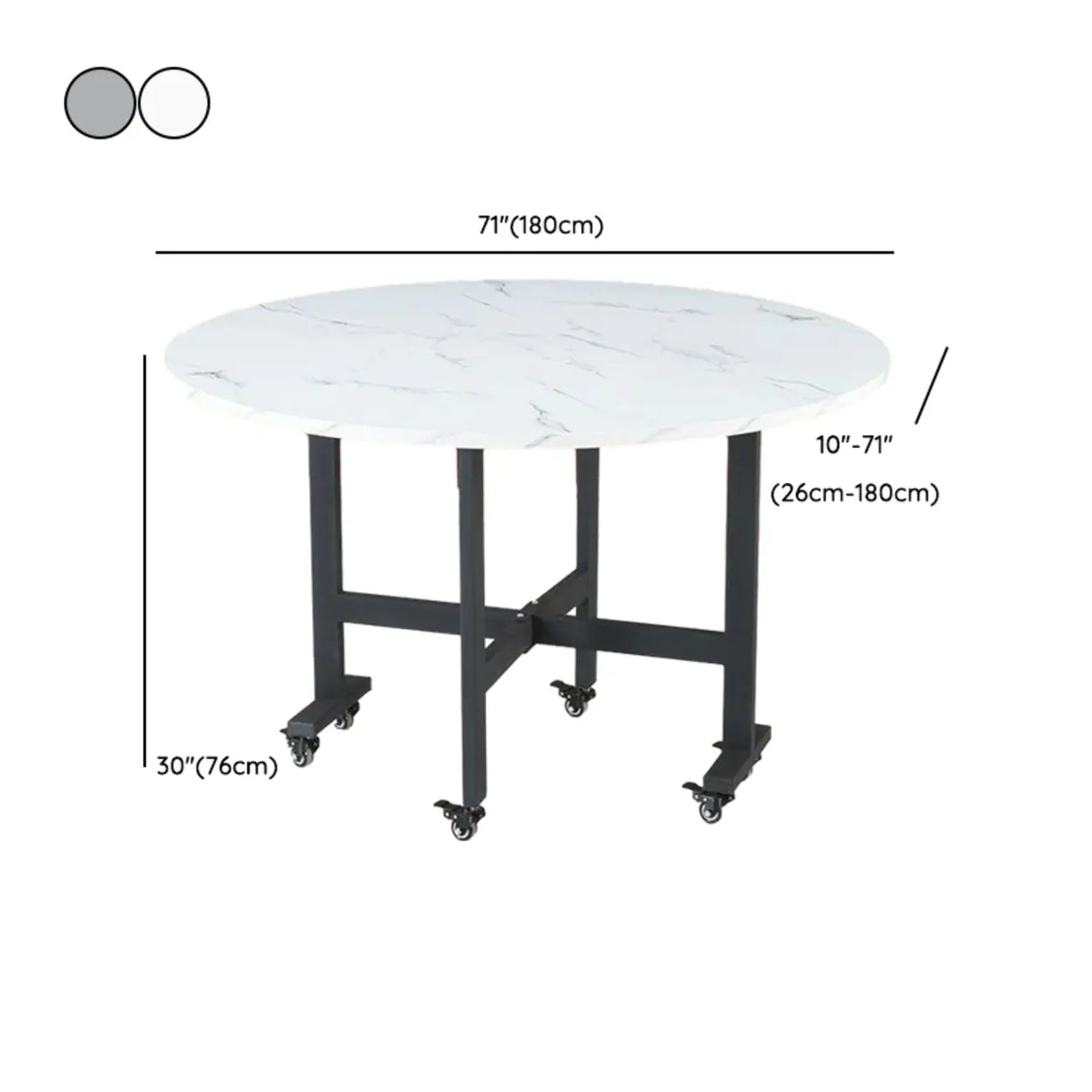 Modern Round Wood Drop Leaf Dining Table Black Trestle Image - 21